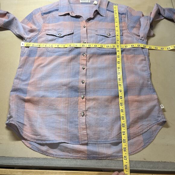 Toad & Co Womens Airbrush Deco Shirt Size L Outdoor Hiking Plaid Sustainable - Picture 10 of 12